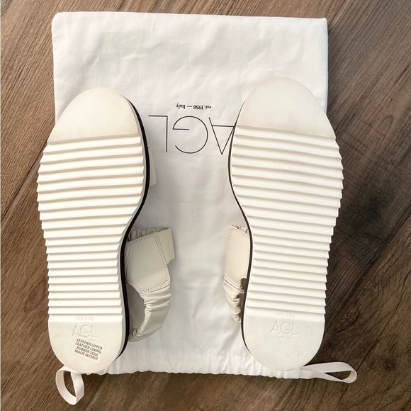 AGL White Nappa Leather Sandals With Elastic Bands Cream Two Straps EU 37 NEW - Picture 4 of 10